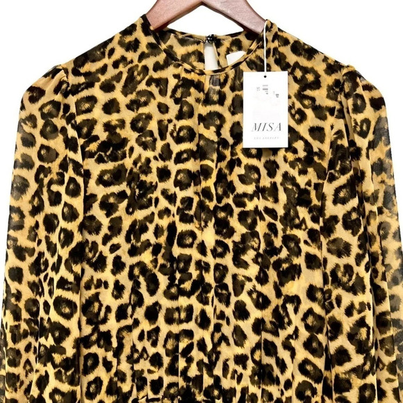 MISA Los Angeles Katia Leopard Print Ruffle Long Sleeve Mini Dress Size XS. NEW - Picture 6 of 16